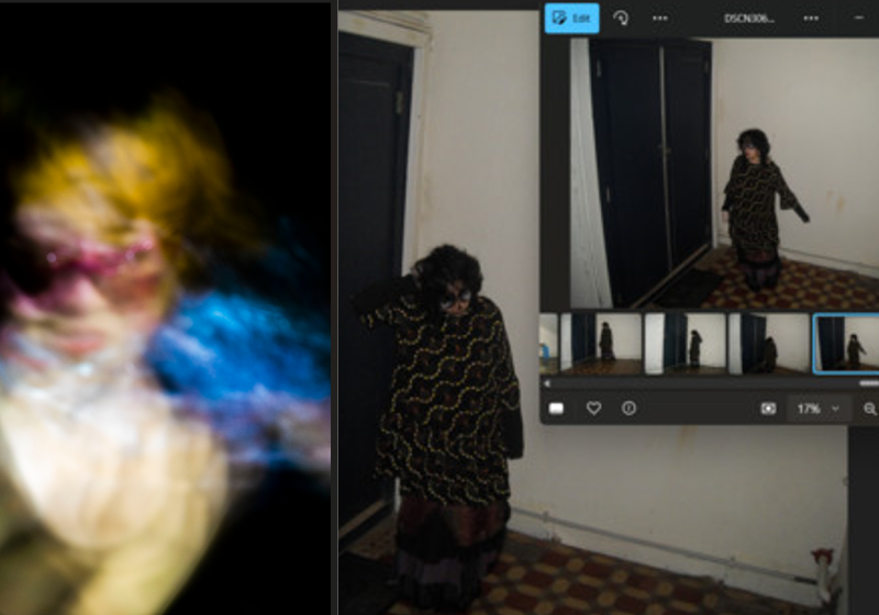 A collage of images of many Sophias. They are indistinct and hard to perceive. It is night and full of movement.