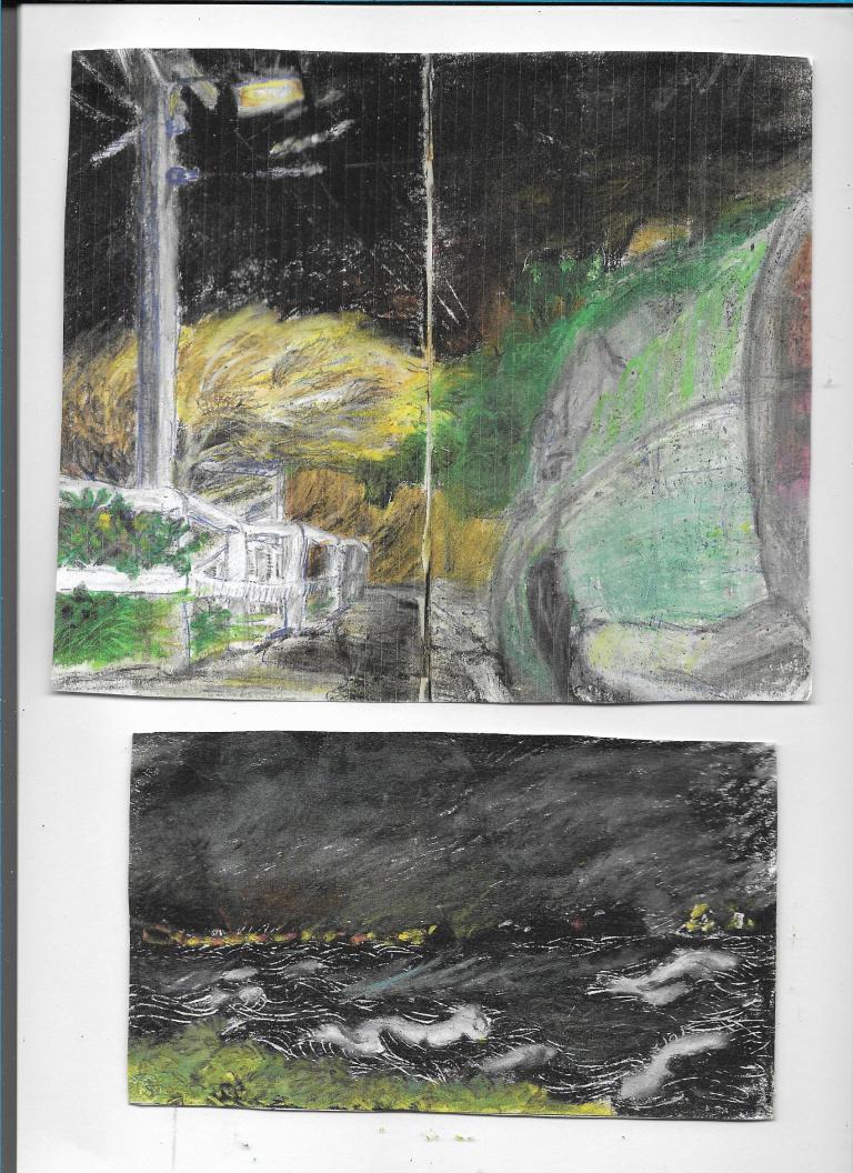 Pastel of a stormy sea