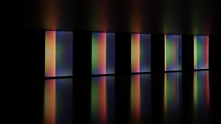 glowing rainbow rectangular columns