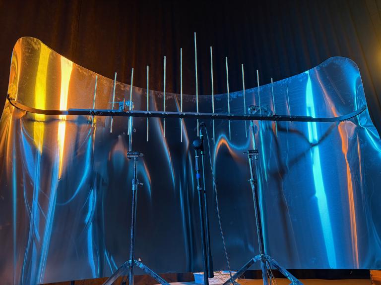 The Space Bass in performance mode -looking great in the lights of the stage