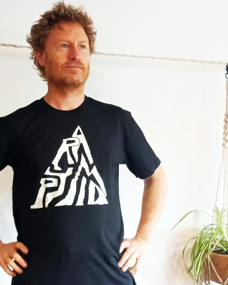 Dan modelling a t-shirt